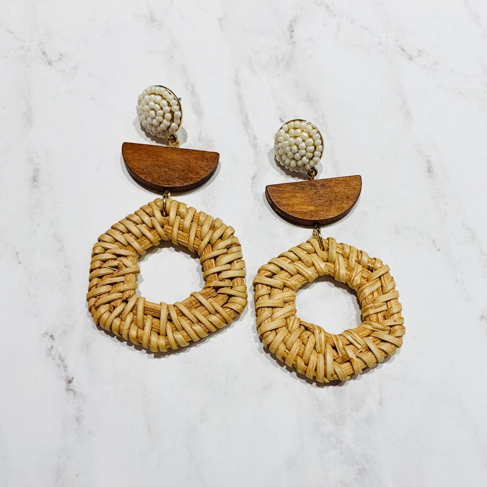Rattan and wood summer earrings